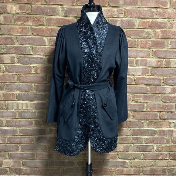 Samuel Dong Black Quarter Length Coat Size Large - Picture 2 of 10
